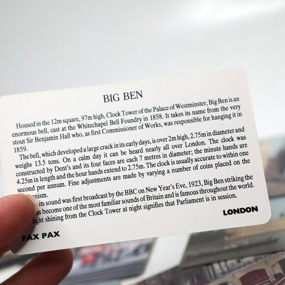 Vintage 80s Fax Pax London UK Info Picture Cards Big Ben Buckingham Palace - Picture 9 of 16
